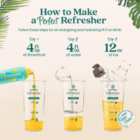 Smartfruit Revive Refresher glass pouring with ice highlights refreshing hydration on the go