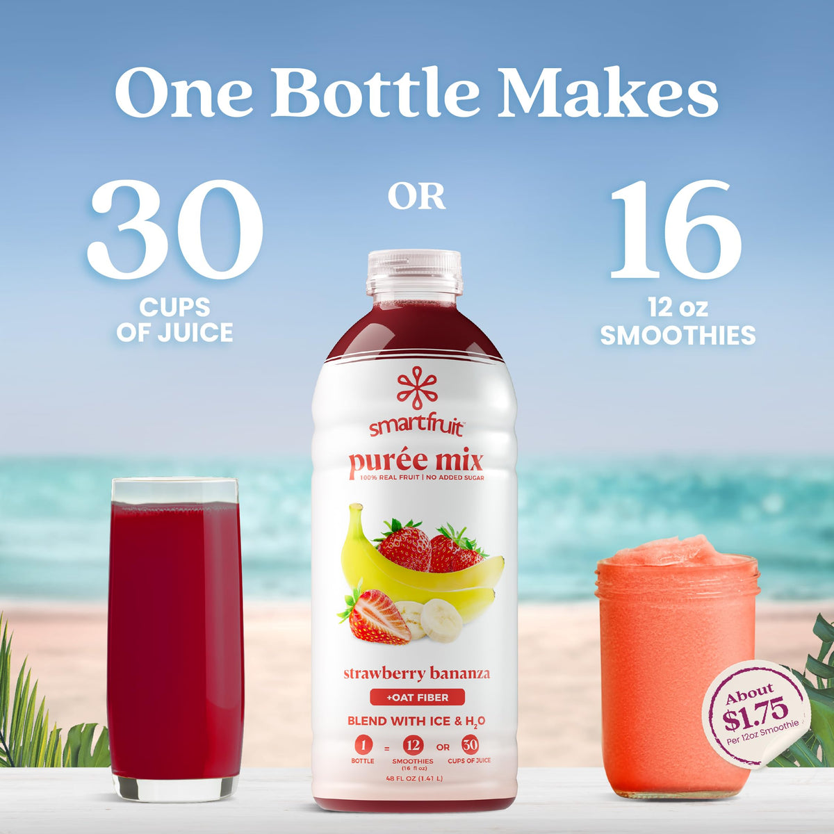 Smartfruit Strawberry Bananza pour highlights the purée's natural fruit flavor for drinks