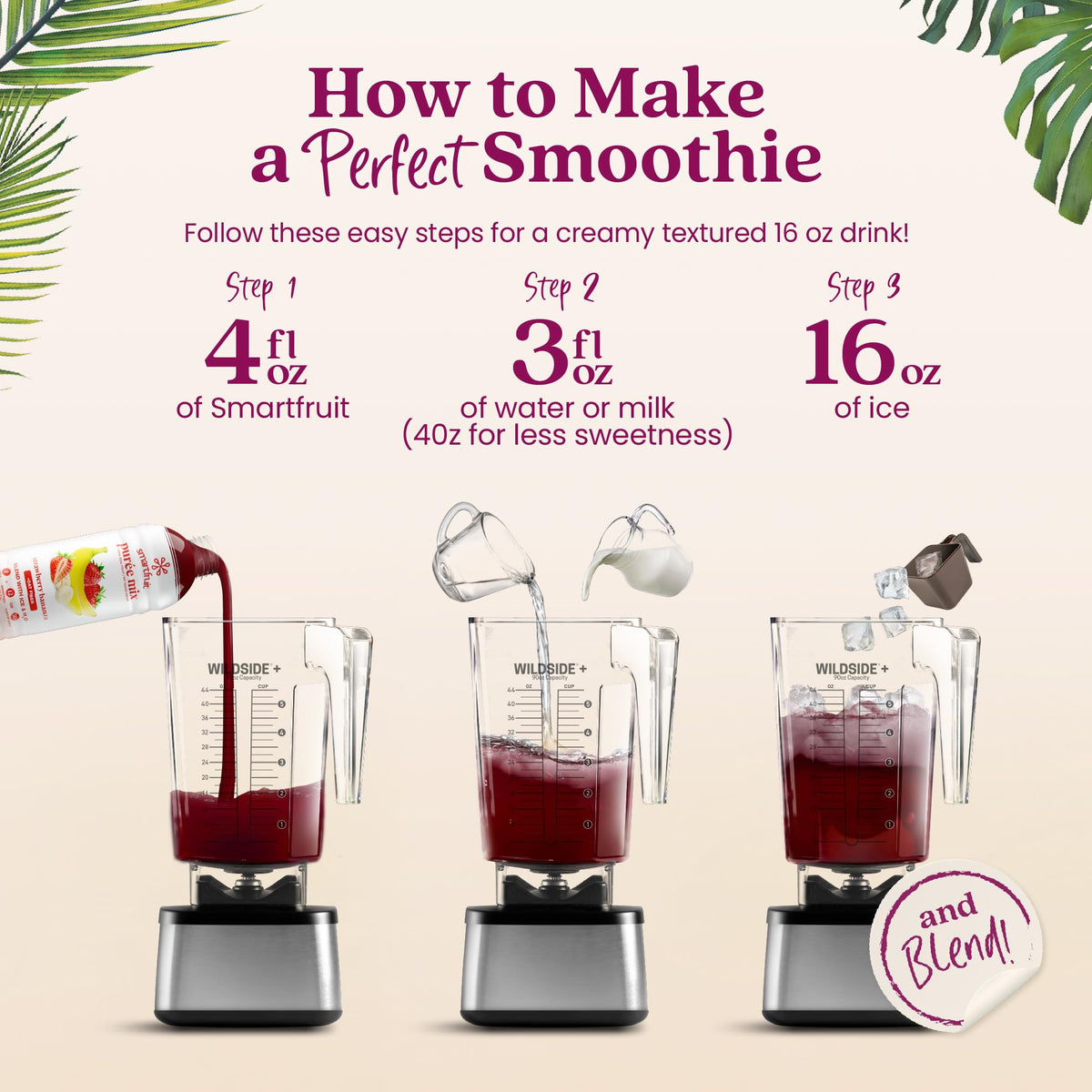 Smartfruit Strawberry Bananza smoothie image shows vibrant purée ready for blending