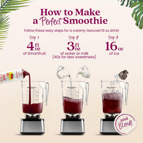 Smartfruit Strawberry Bananza smoothie image shows vibrant purée ready for blending