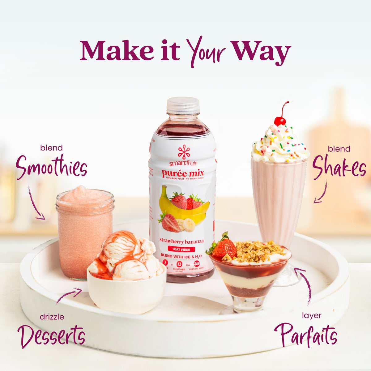 Smartfruit Strawberry Bananza yogurt presentation demonstrates creamy fruit topping