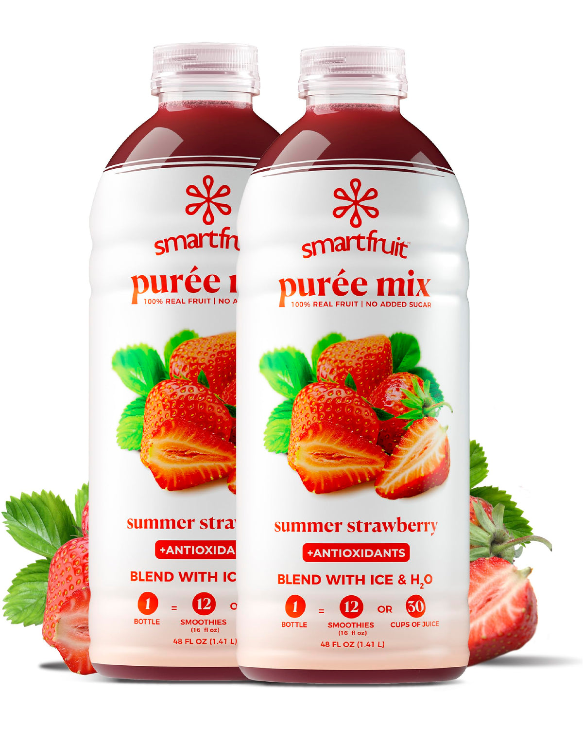 Smartfruit Summer Strawberry Puree bottle ready for smoothies and juices.