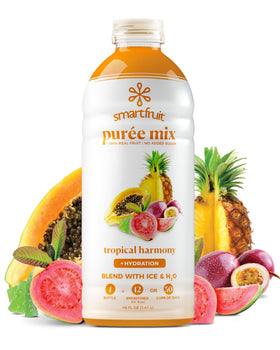 Smartfruit Tropical Harmony + Aloe bottle pour, ideal for smoothies with real fruit purée.
