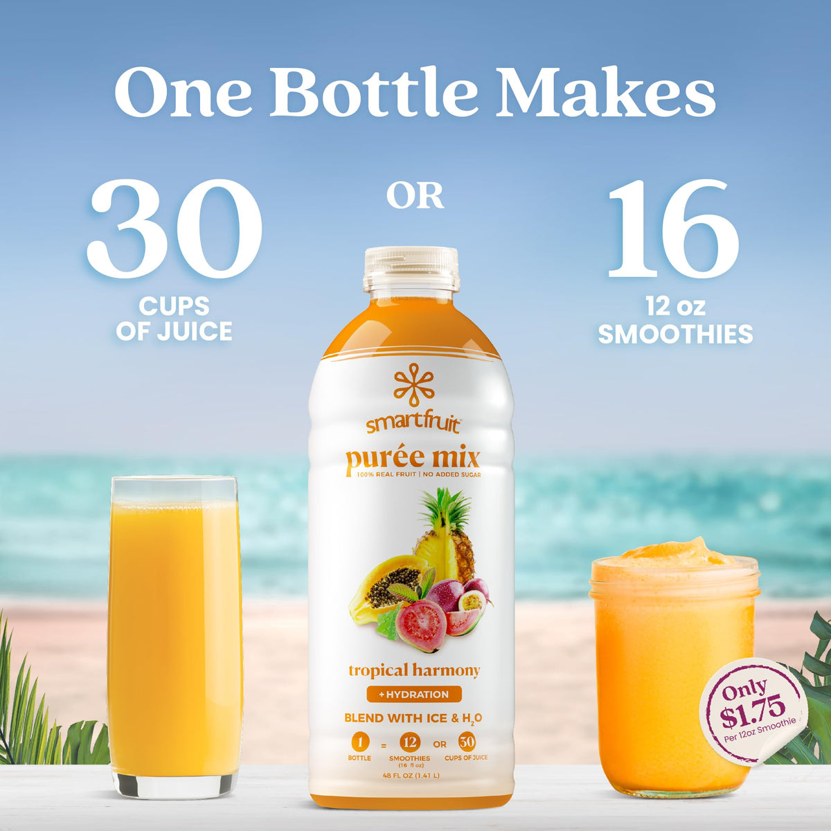 Smartfruit Tropical Harmony + Aloe ingredients closeup showing real fruit concentrate.