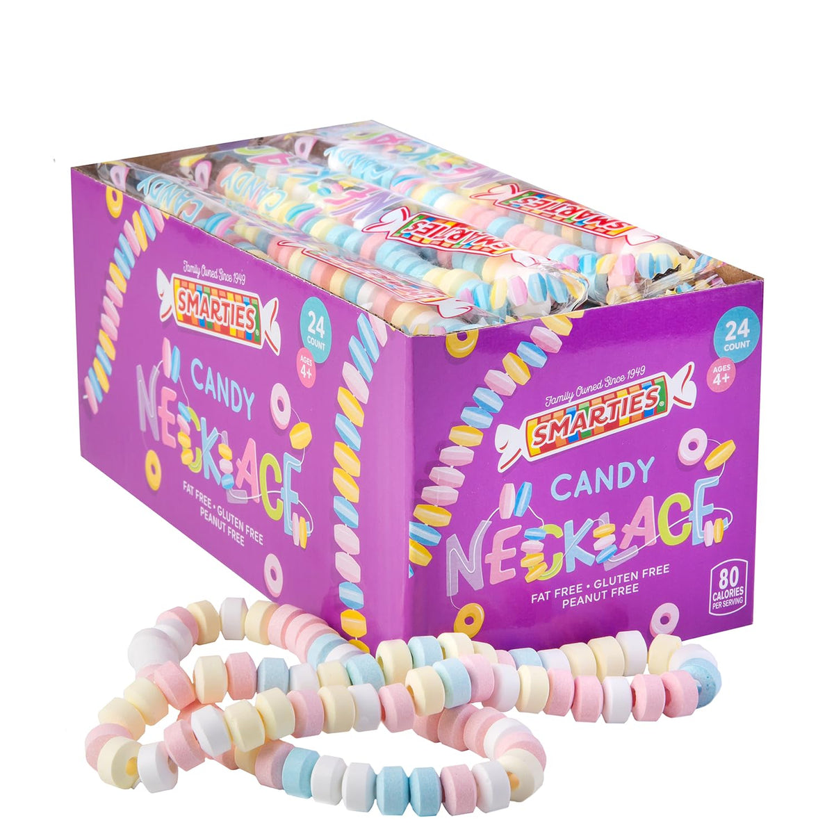 Smarties candy necklace on stretch string, a playful party accessory