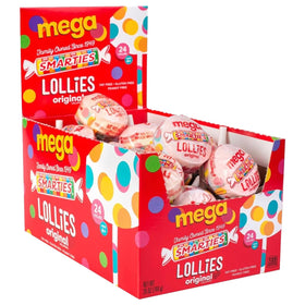 Smarties Double Lollies Mega two-flavor close-up, vibrant party candy.
