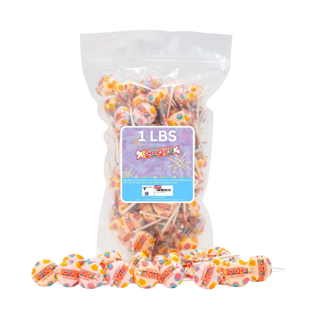 Smarties Double Lollies two-flavor pops in bright colors, perfect for party favors.