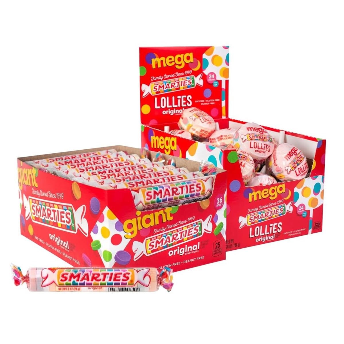Smarties Giant Rolls box 34 oz, perfect for sharing at parties.
