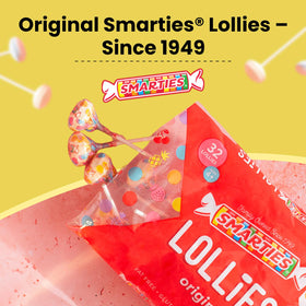 Smarties Lollies close-up two flavors per lolly, vibrant.