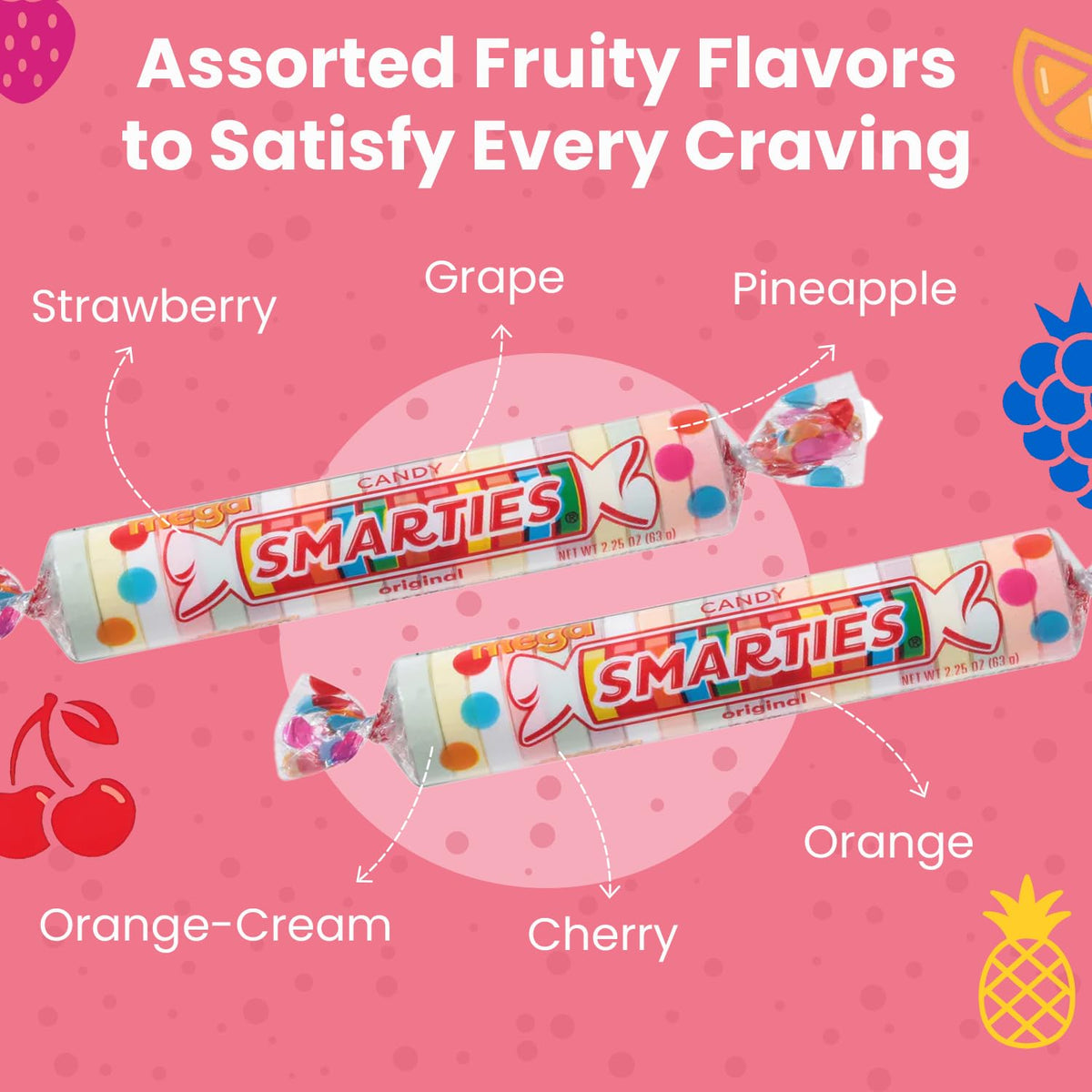Smarties family heritage badge reinforces trusted, nostalgic candy appeal.