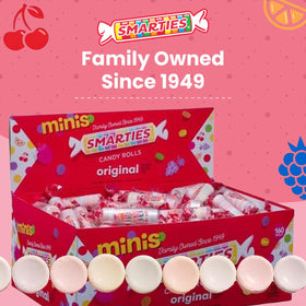 Smarties Candy Mini Rolls textured wafer close-up reveals crisp tangy sweetness