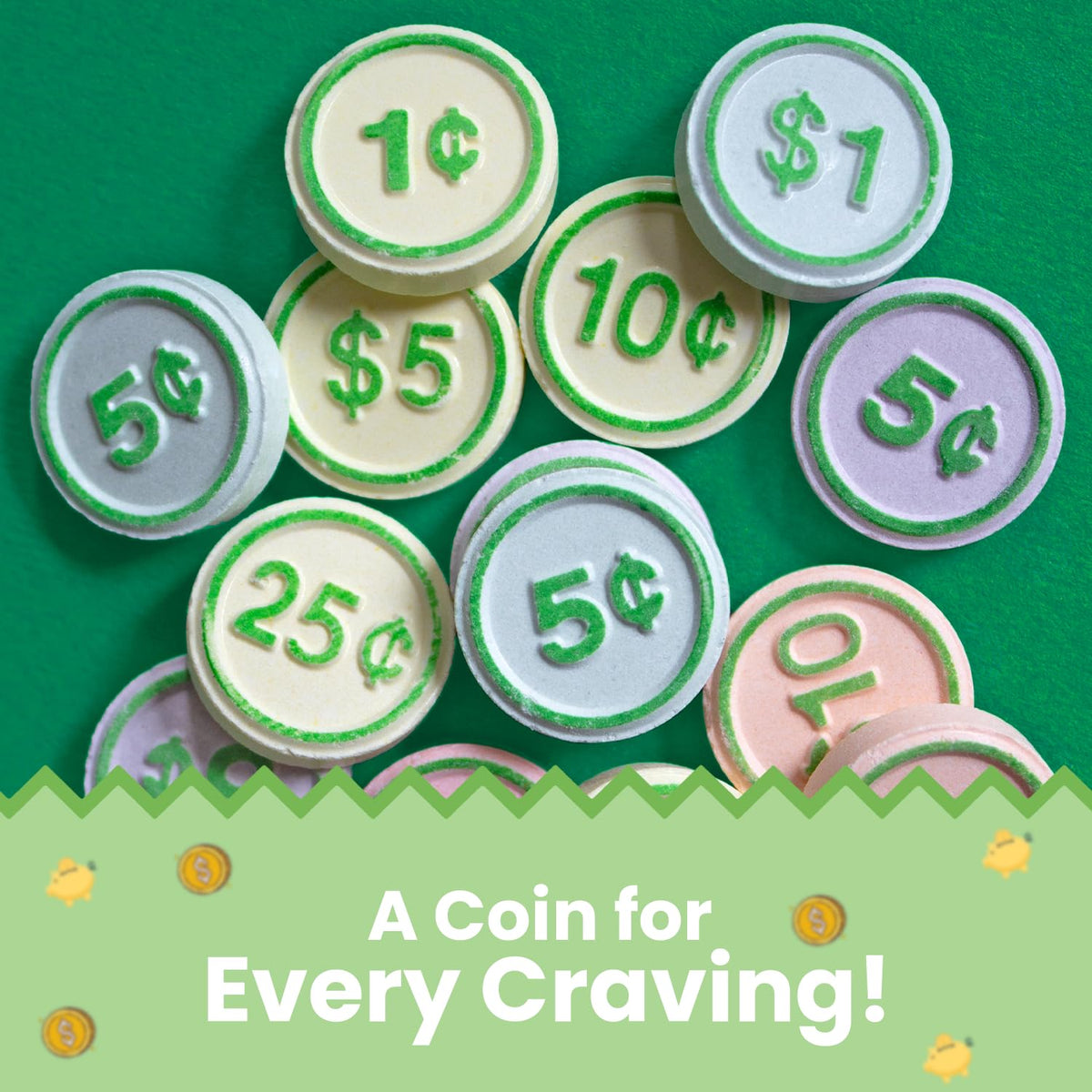 Embellished coins detail adds nostalgic bite perfect for parties.