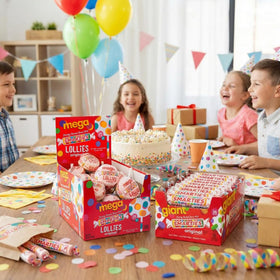 Smarties party favors packaging, mess-free individually wrapped candies for gatherings.