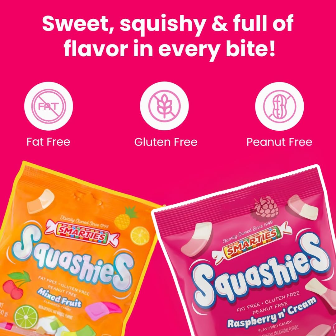 Smarties Squashies Mixed Fruit foam marshmallows with bright flavors