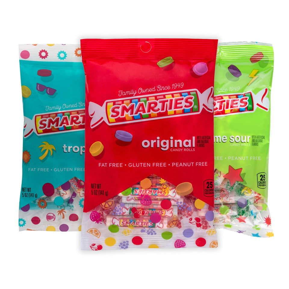 Smarties Triple Pack Classic Flavors display, ideal party candy for sharing.