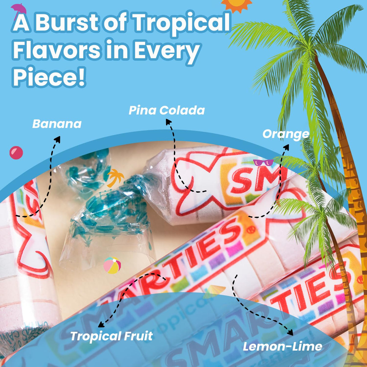 Smarties Tropical Candy Rolls are a festive Halloween treat option.