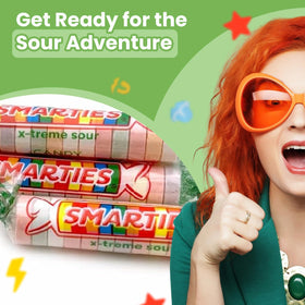 Smarties X-Treme Sour Candies vegan-friendly facility label signals ethical snacking.