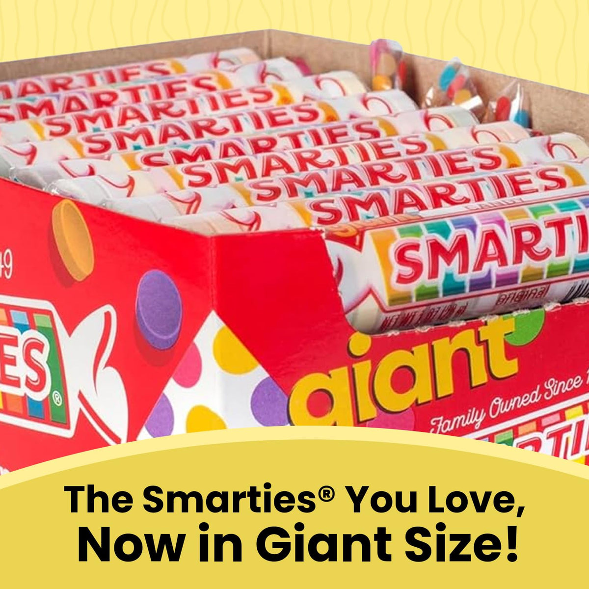 Smarties vibrant candy rolls packaging ideal for gift baskets and displays