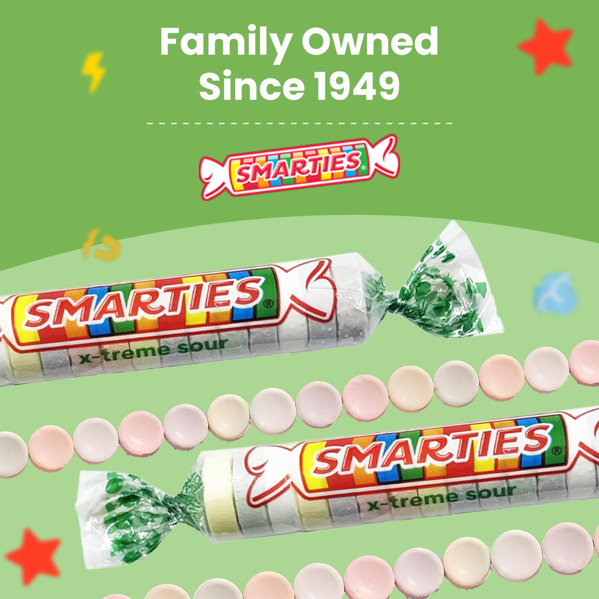 Smarties X-treme Sour Candies Halloween display for trick-or-treaters with allergy-friendly options