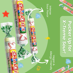 Smarties X-treme Sour Candies vegan-friendly facility note and quality assurance symbol