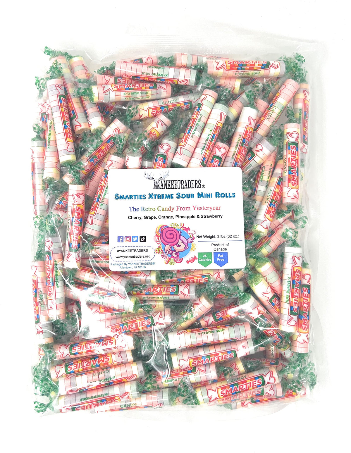 Smarties Xtreme Sour Candy 2lb bulk bag showing vibrant colors and tangy flavors for parties
