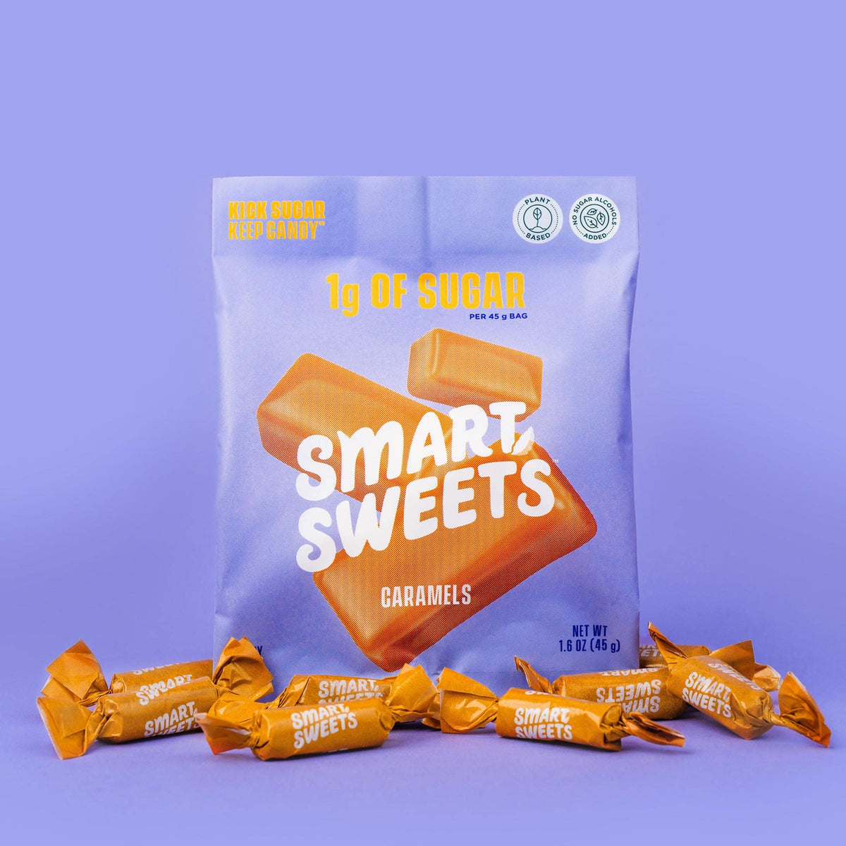 SmartSweets Caramel Candies allergen-free badge with no major allergens