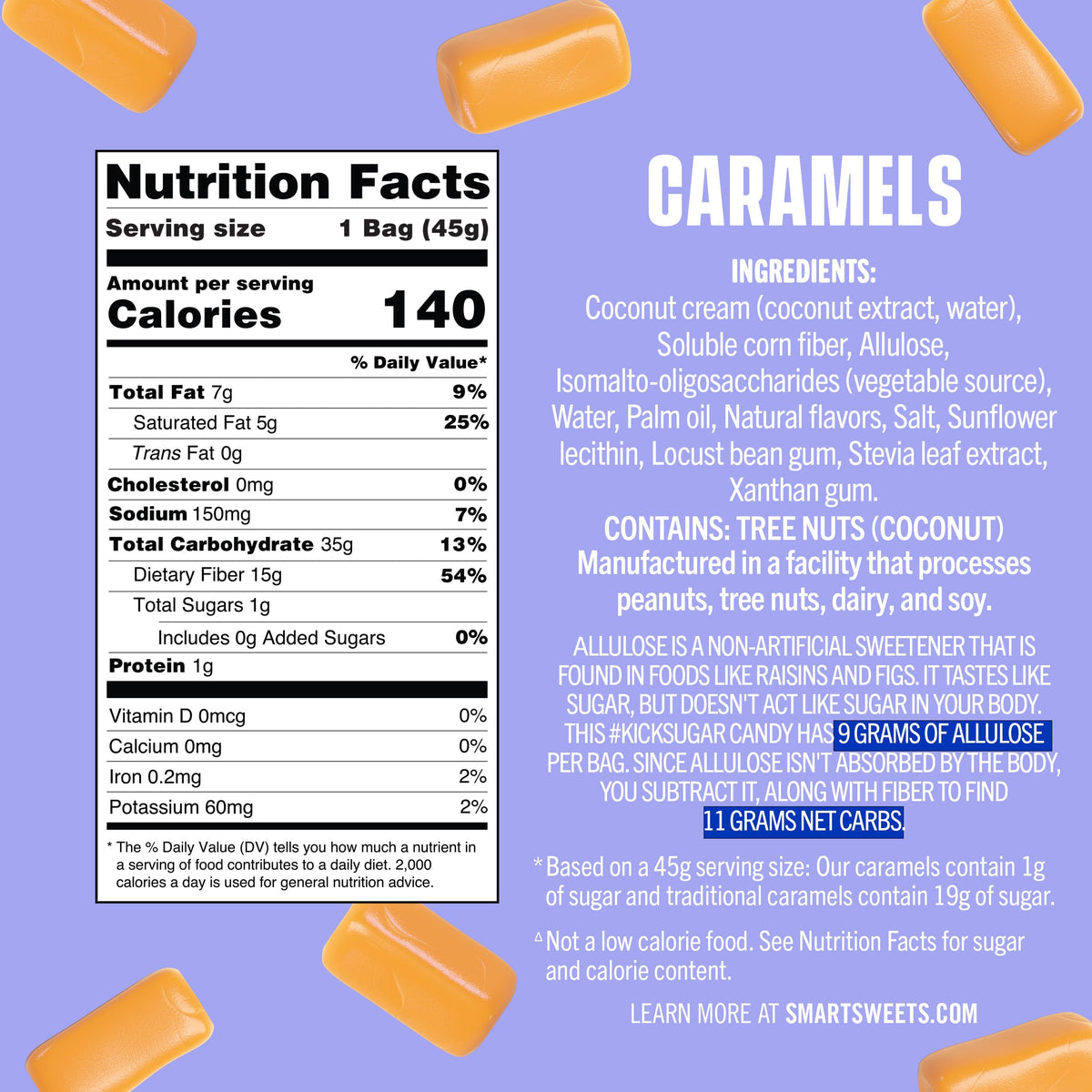SmartSweets Caramel Candies creamy-texture close-up highlights creamy melt with minimal sugar