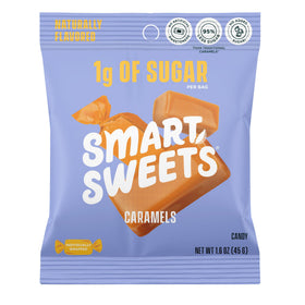SmartSweets Caramel Candies pack-12 close-up, showcasing low-sugar indulgence for kids and adults