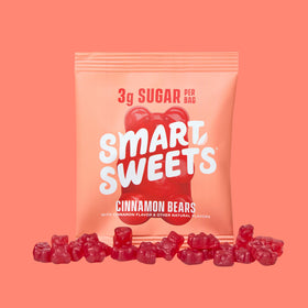 SmartSweets Cinnamon Bears low-sugar claim emphasizing 92% less sugar per bag