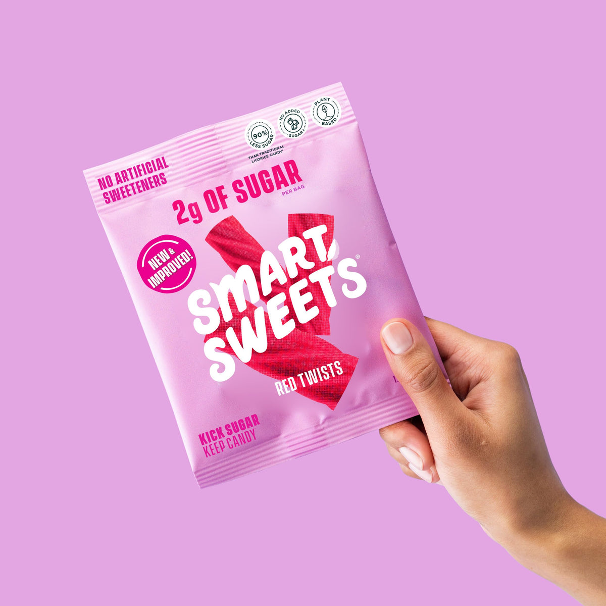 SmartSweets Red Twists open bag close-up for on-the-go snacking.
