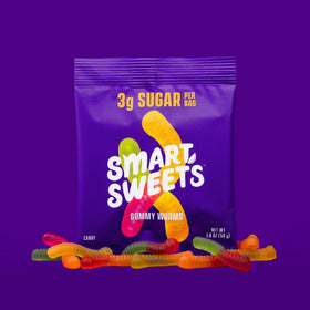 SmartSweets Sour Gummy Worms on the road, convenient single-serve snack