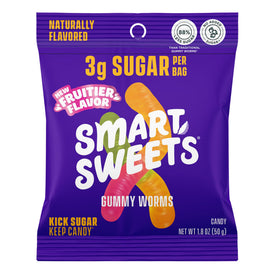 SmartSweets Sour Gummy Worms pack shows vibrant shapes with a lower sugar treat