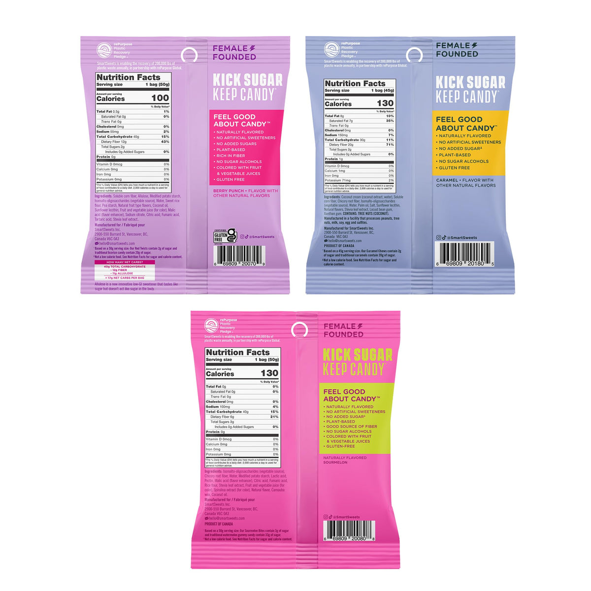 SmartSweets Sourmelon Bites pack: tangy flavor with up to 92% less sugar per 50g.