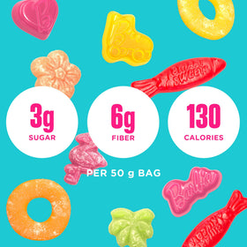SmartSweets Sweet Fish flavor bag highlighting a fiber-rich, low-sugar treat.