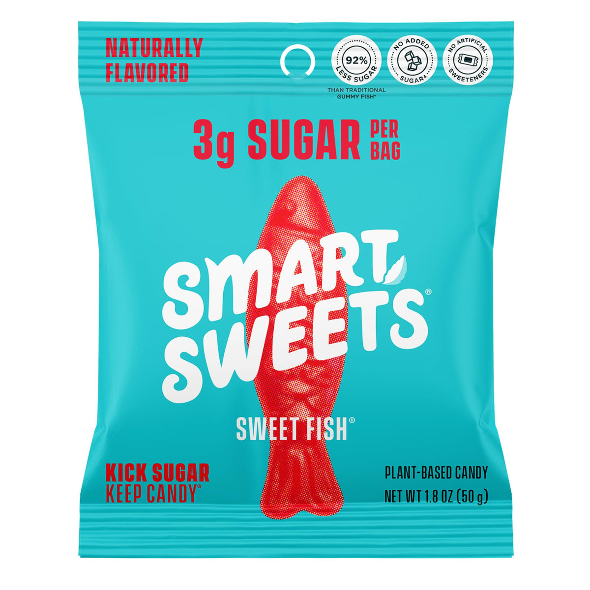 SmartSweets Sweet Fish gummies in pink fish shapes, a low sugar indulgence