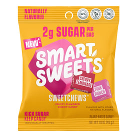 SmartSweets SweetChews Cherry Lemonade bag showing juicy fruit flavors and low sugar benefits
