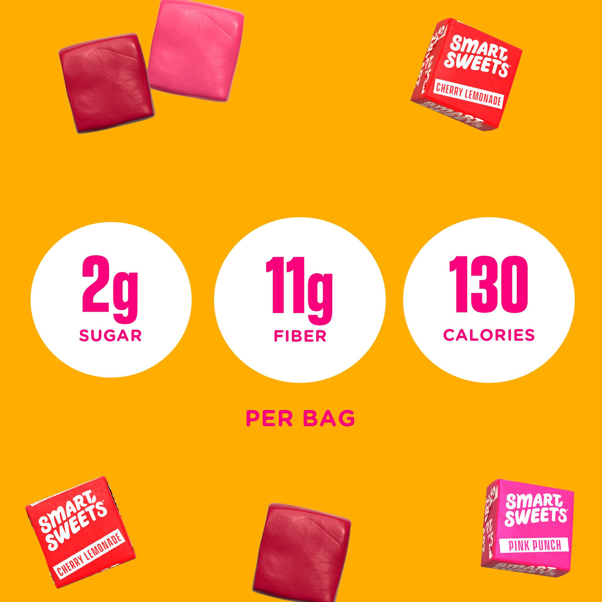 SmartSweets SweetChews Pink Punch bag showcasing plant based and gluten free features.