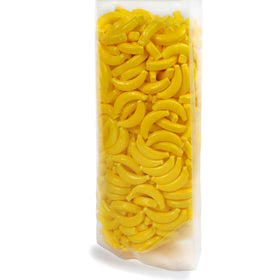 Bright banana-shaped Banana Heads candy in vibrant yellow