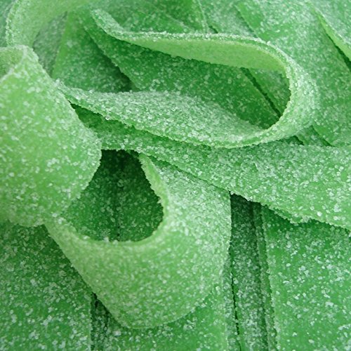 Smarty Stop Every Sour Belts Green Apple closeup, vivid sugar crystals on tangy bite