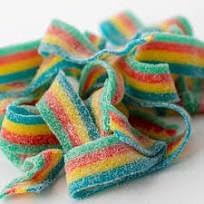 Smarty Stop Every Sour Belts rainbow pack viewed from above, colorful snack for sharing.