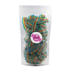 Side view of Smarty Stop belt gummies, chewy texture for satisfying munching.