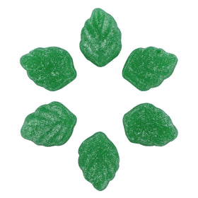Closeup of Smarty Stop green jelly slices reveals glossy, chewy texture.