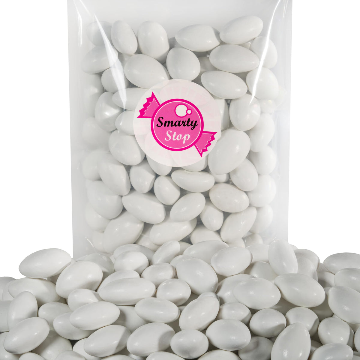 Smarty Stop Jordan Almonds crunchy centers beneath a smooth candy shell