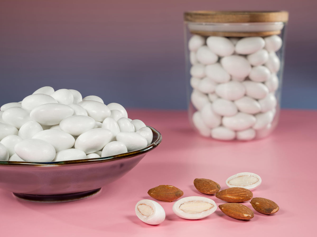 Smarty Stop Jordan Almonds packaging label with brand name and pastel colors