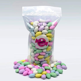 Pastel-coated Smarty Stop Jordan almonds in a candy shell for colorful snacking
