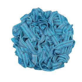 Smarty Stop sour belts close-up highlights blueberry flavor and a satisfying bite