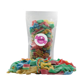 Smarty Stop gummy belts close-up showing sour crystals and chewy texture