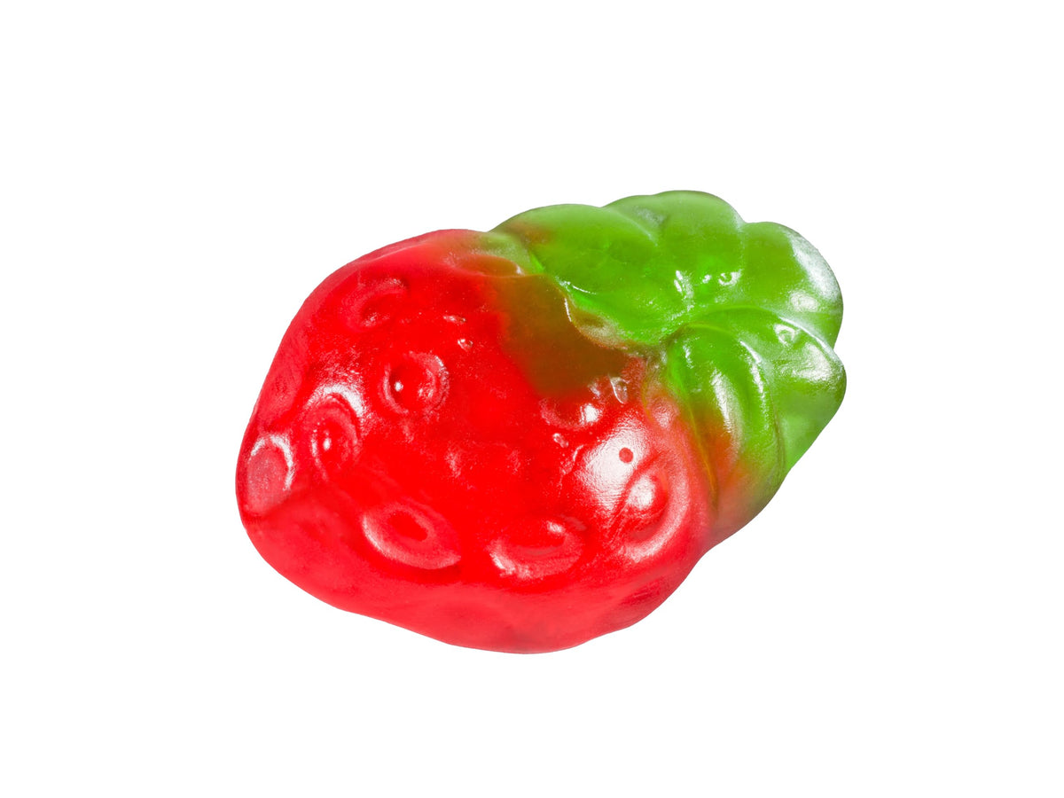 Smarty Stop Strawberry Gummies close-up showing chewy texture that delights kids and adults.