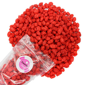 Smarty Stop sweet and salty red candy shell closeup highlights crunchy outer coating and peanut center.