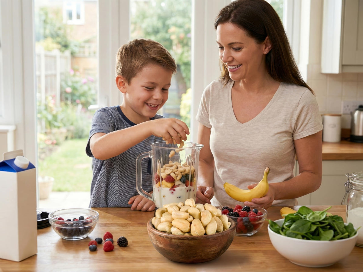 Smarty Stop raw cashews kitchen prep scene for meal prep.